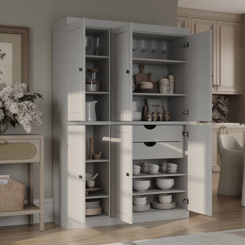 Solid Wood Tall Freestanding Kitchen Pantry Cabinet with Doors & Drawers, Adjustable Shelves, Modular Storage, 48.5" W x 71.5" H - Off White