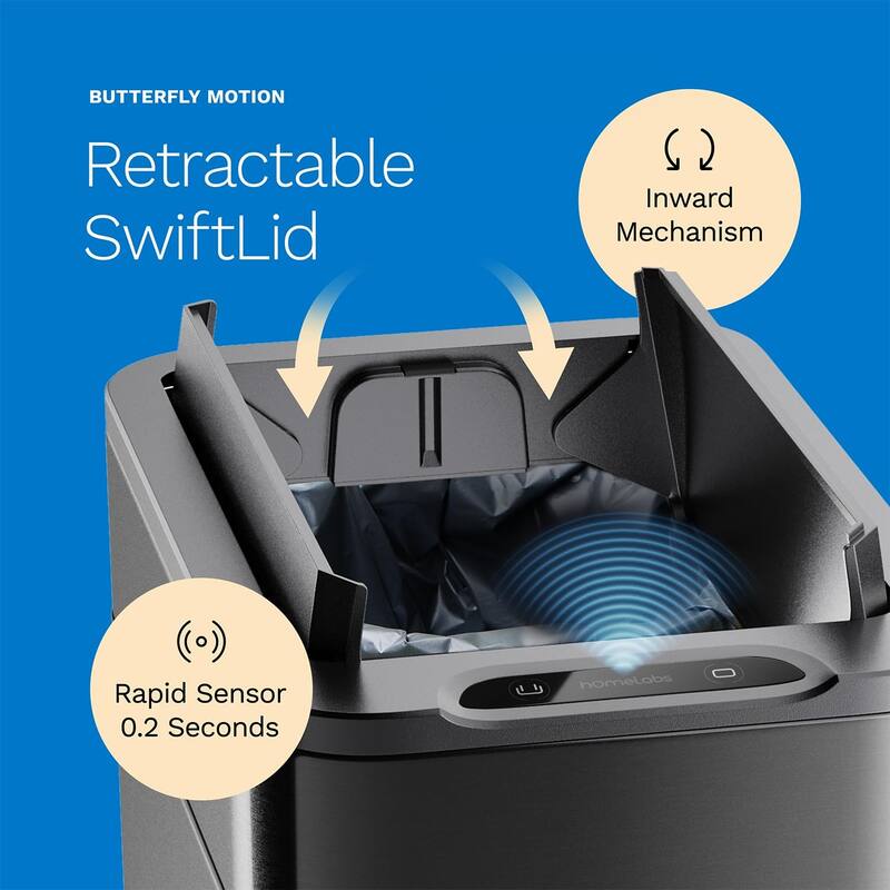 hOmeLabs 13 Gallon Kitchen Trash Can - Retractable Sensor Butterfly Lid, Easy to Clean, Battery-Operated - Dark Stainless Steel