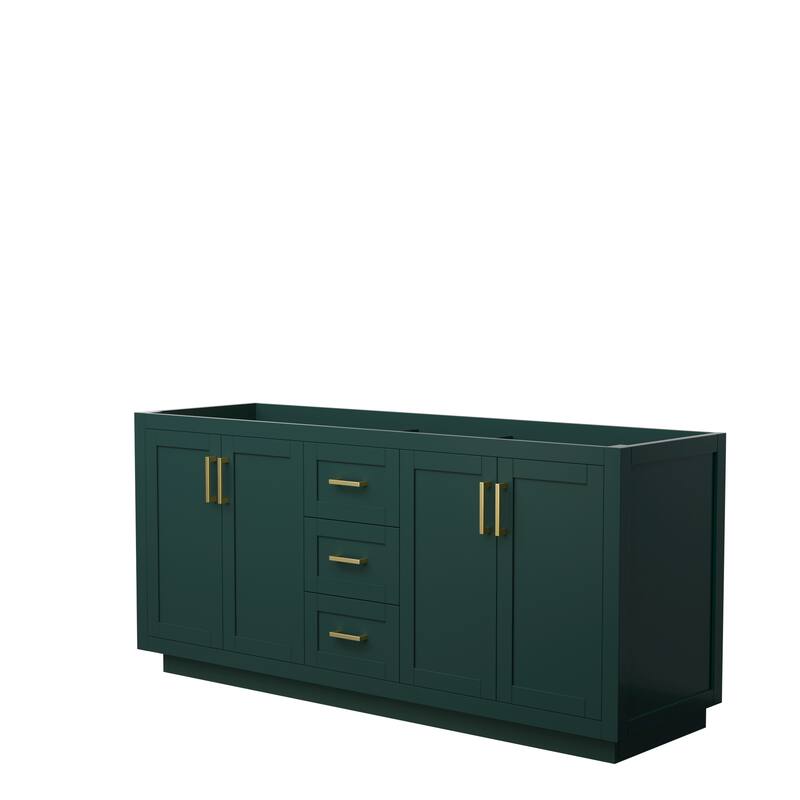 Miranda Double Bathroom Vanity Cabinet, No Mirror - 72-Inch Double - Green, Brushed Gold Trim, No Top