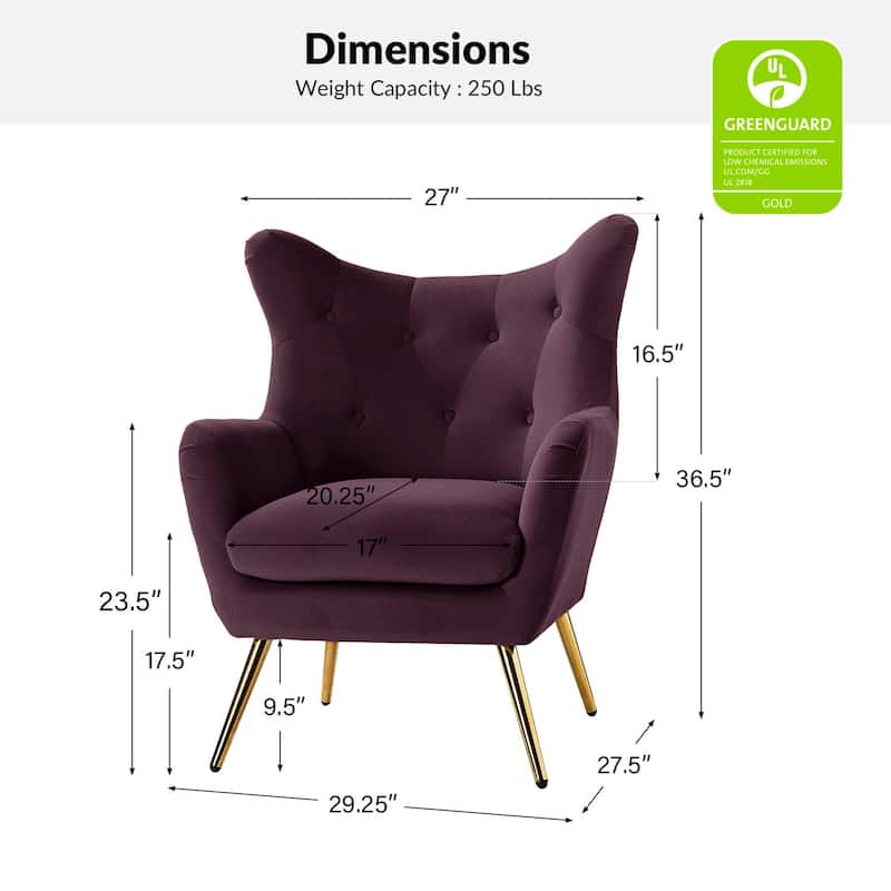 Eusebio Modern Velvet Accent Chair with Tufted Wingback for Living Room Set of 2 by HULALA HOME