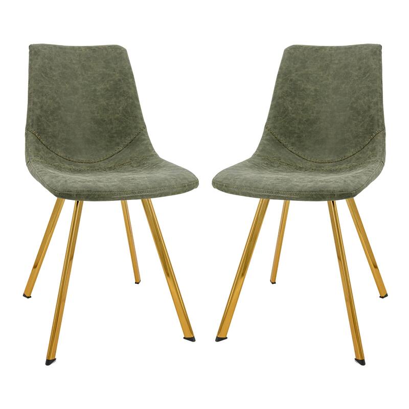 Markley Leather Dining Chair Set of 2 With Gold Metal Legs Modern Accent Side Chair - Olive Green