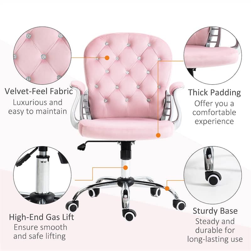 Velvet Adjustable Height Home Office Chair w/ Padded Armrests & Wheel