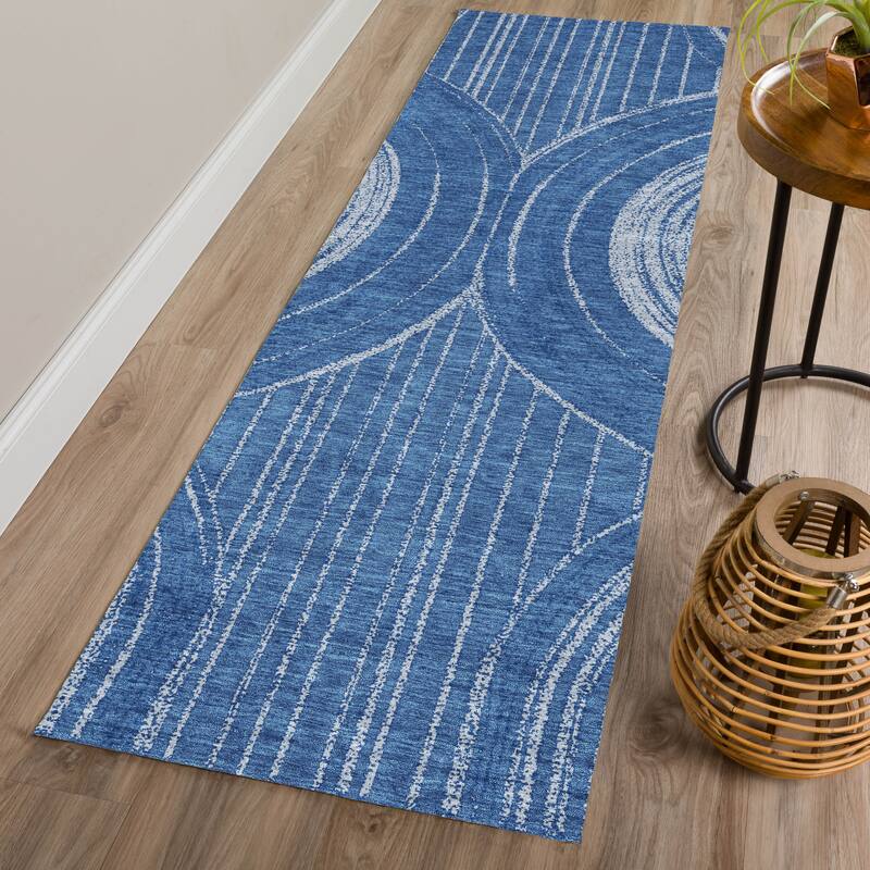 Machine Washable Indoor/ Outdoor Modern Trax Chantille Rug