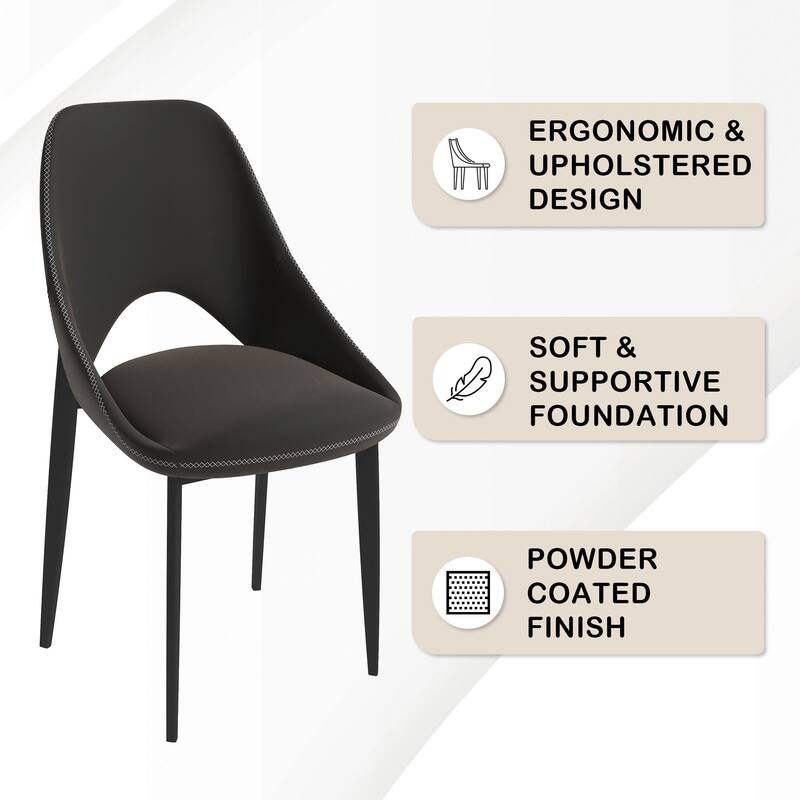 Amalfi Mid-Century Modern Upholstered Dining Chair - Open Back Side Chair with Metal Legs for Kitchen, Dining Room & Living Room