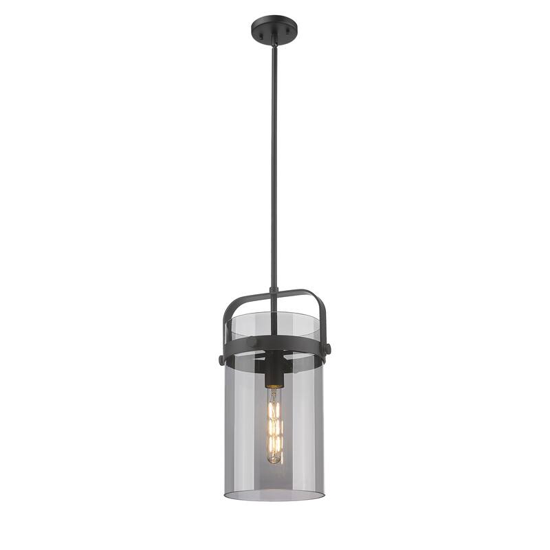 Innovations Lighting Pilaster - 1 Light 8" Stem Hung Pendant - Matte Black/Plated Smoke