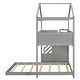 preview thumbnail 6 of 9, Twin Over Full Bunk Bed House with Stairs Storage, Blackboard and Roof, Wooden L-Shaped Bunkbeds, Gray
