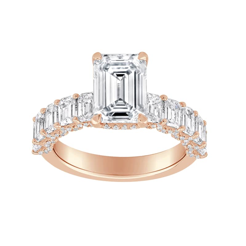 Auriya 14k Gold 8.00ctw Lab grown Emerald Vintage Hidden Halo Diamond Engagement Ring (F-G VS)