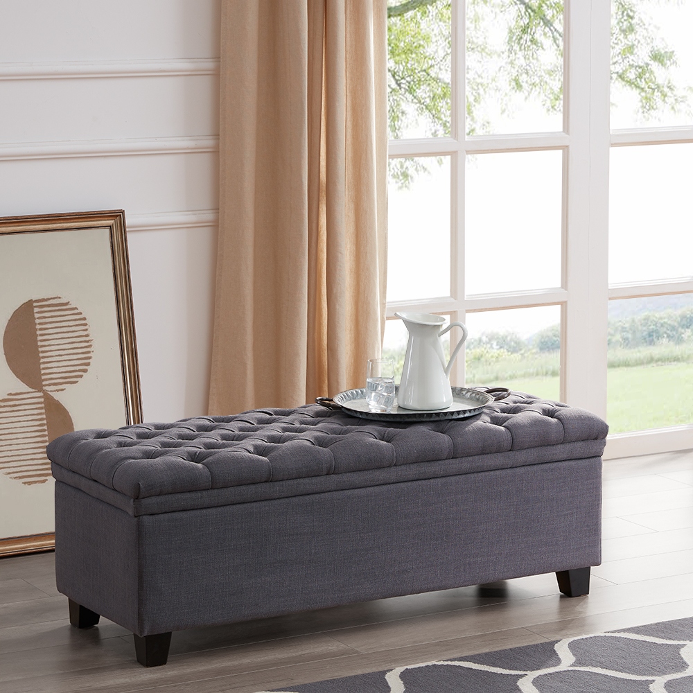 Belleze 48 inch bench shop storage ottoman leather