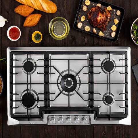 Empava 36" Recessed Gas Stove Cooktop with 5 Italy SABAF Sealed Burner NG/LPG Convertible in Stainless Steel