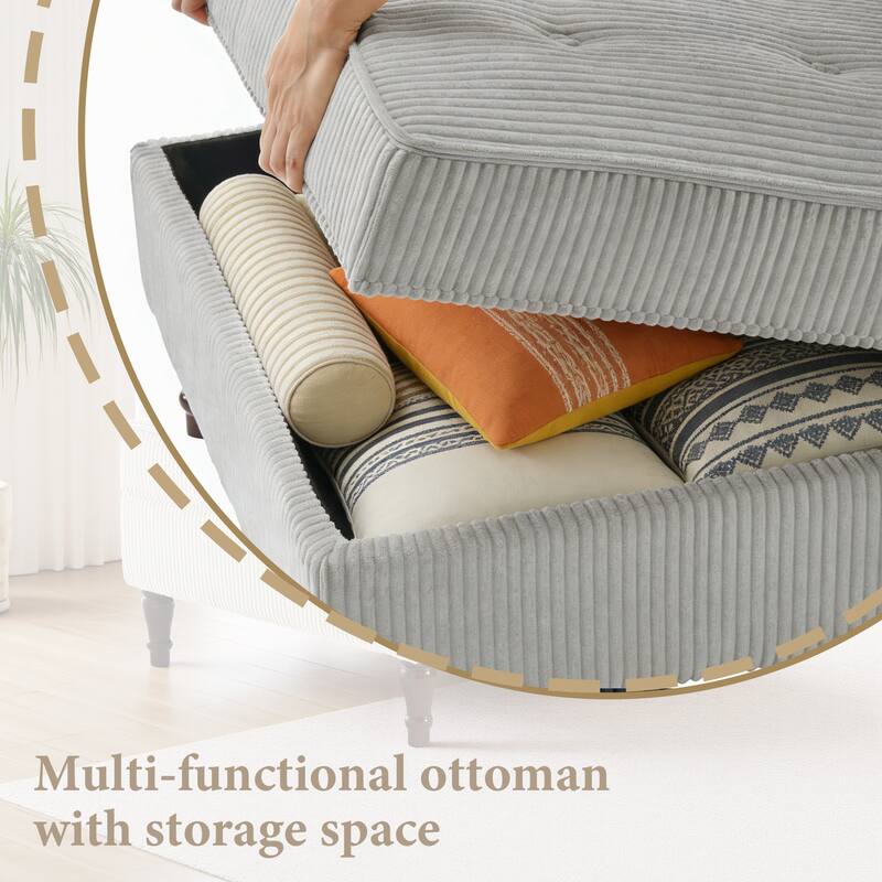 31.78" W Oversized Square Upholstered Storage Ottoman with Wooden Tray