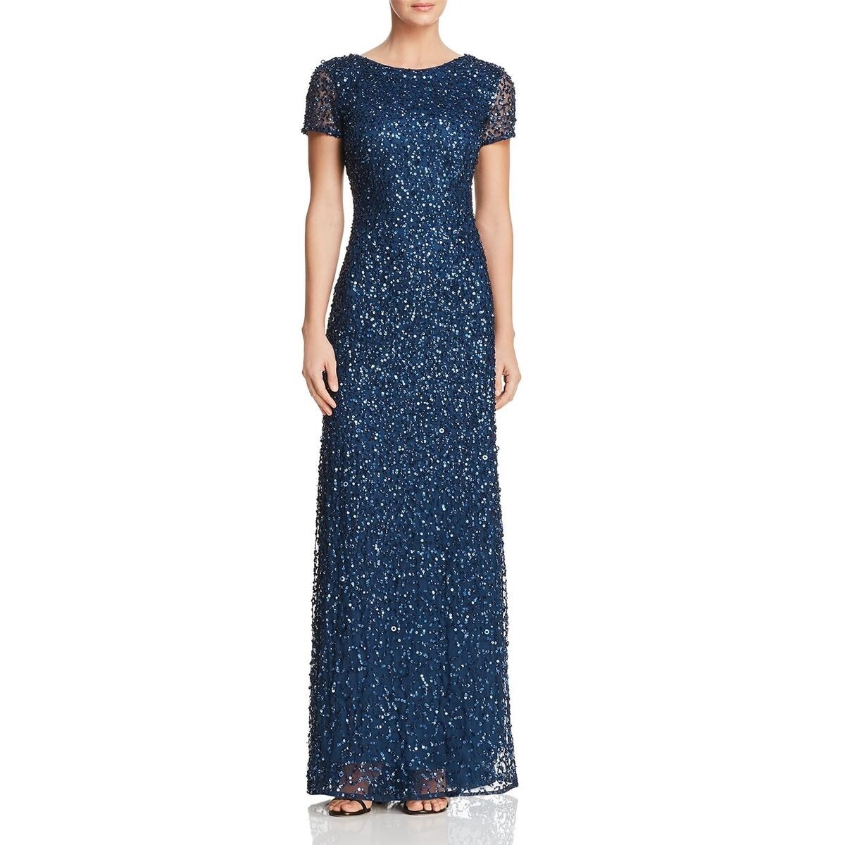 Adrianna Papell Womens Formal Dress Sequined Hi-Low