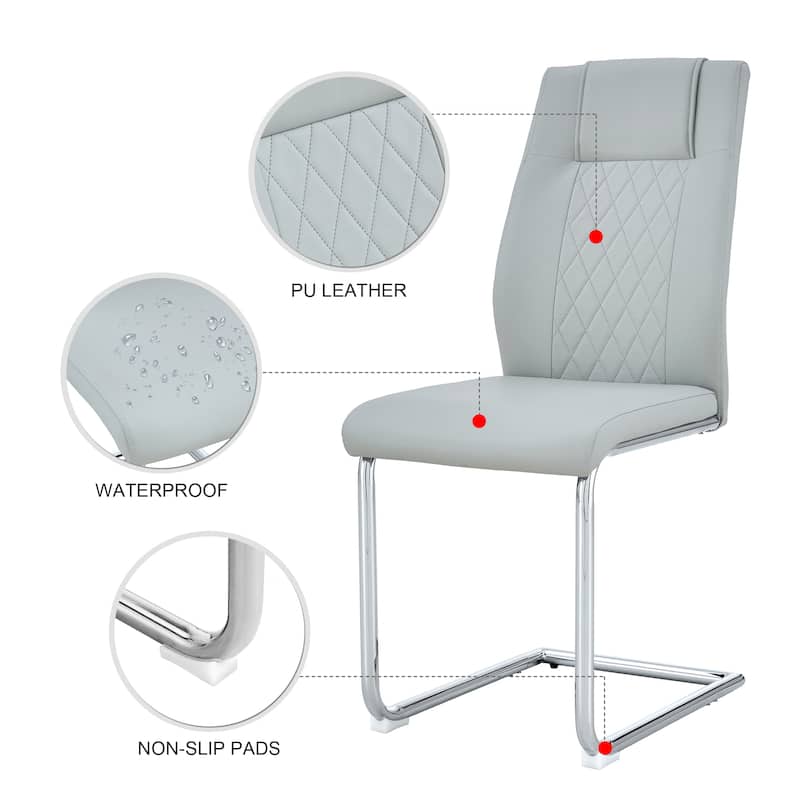 Leather Dining Chair Set of 6 Office Chair with C-Shaped Metal Legs