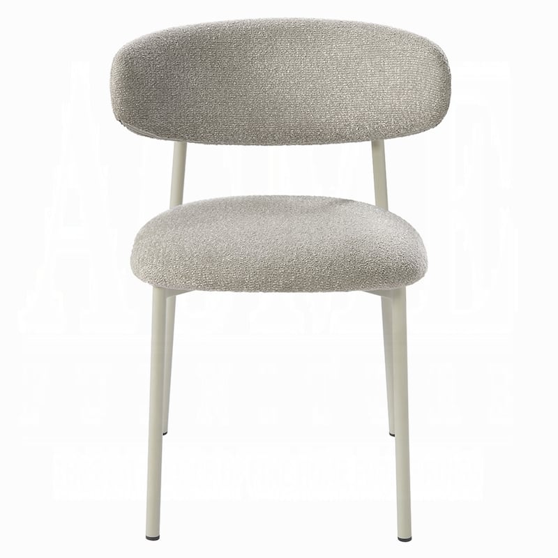 Sinra Side Dining Chair Set of 2, Light Gray Fabric, White Metal Frame