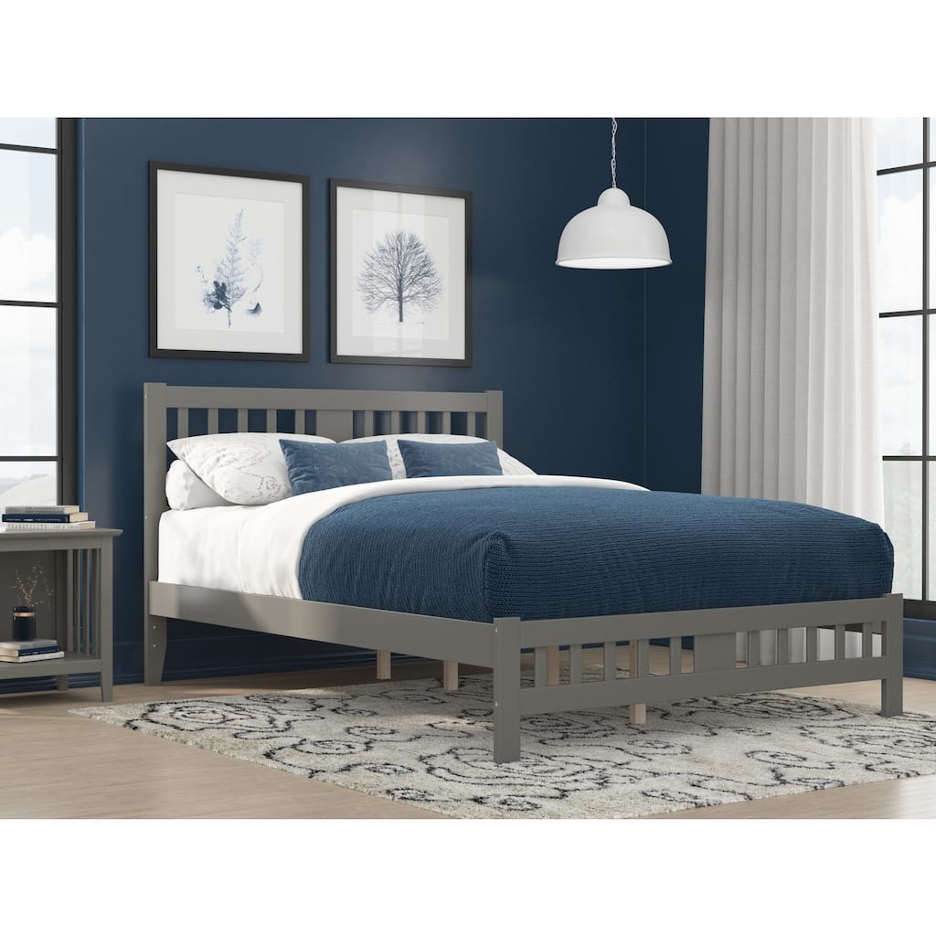 Elegant Bed with Footboard - Grey Bedroom Furniture - Solid Wood Frame - Slat Support System