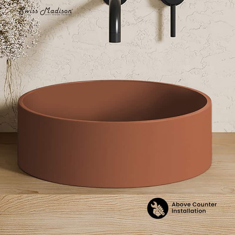 Lisse 14.5" Concrete Round Vessel Sink In Matte Terracotta - 14.5
