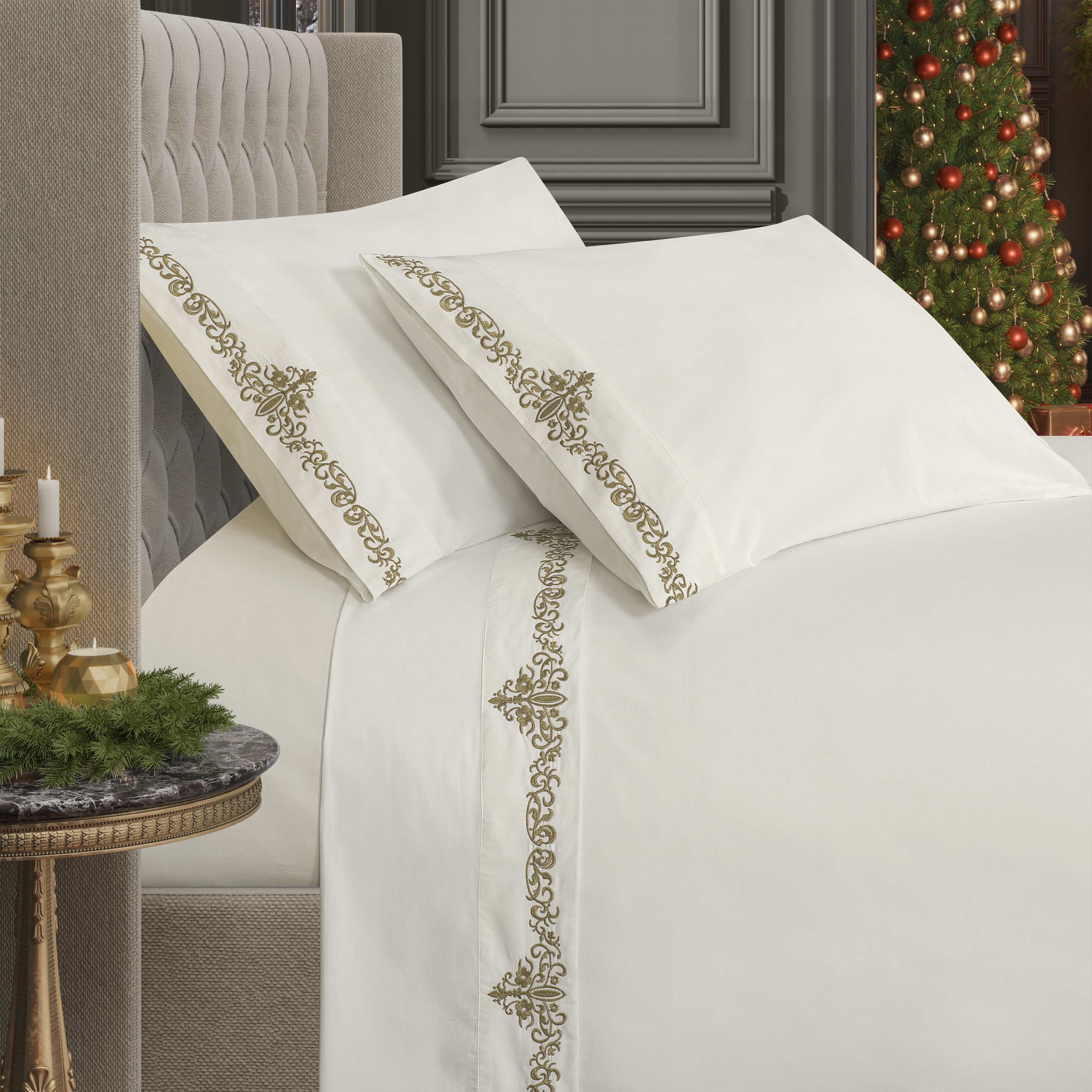 J queen embroidered sheets sale