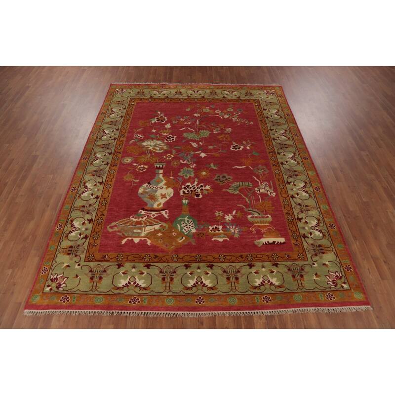 Art Deco Indian Area Rug Handmade Wool Carpet - 7'10" x 10'0"