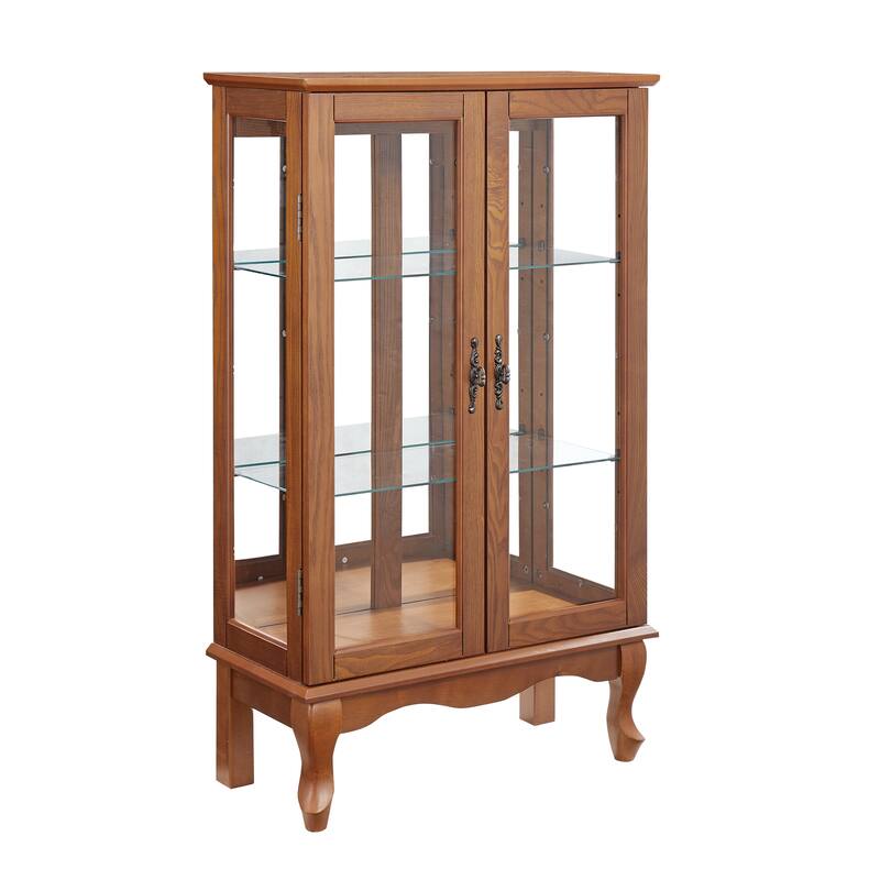 3-Tier Lighted Glass Display Curio Cabinet, China Cabinet with Glass Doors, Mirrored Back Panel & Adjustable Shelves