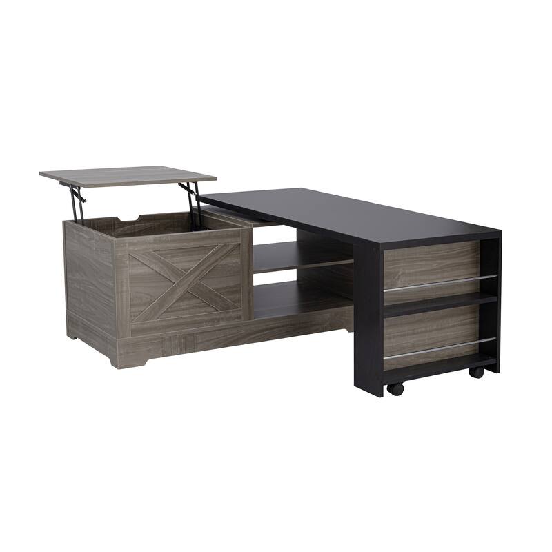 Farmhouse Lift Top Coffee Table with Barn Doors & Hidden Storage