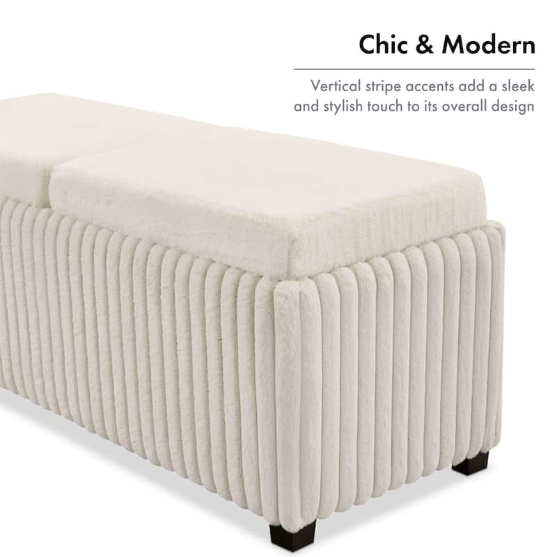 Furniture of America Cyrene 48-inch White Chenille Storage Bench with 2 Tray Tops