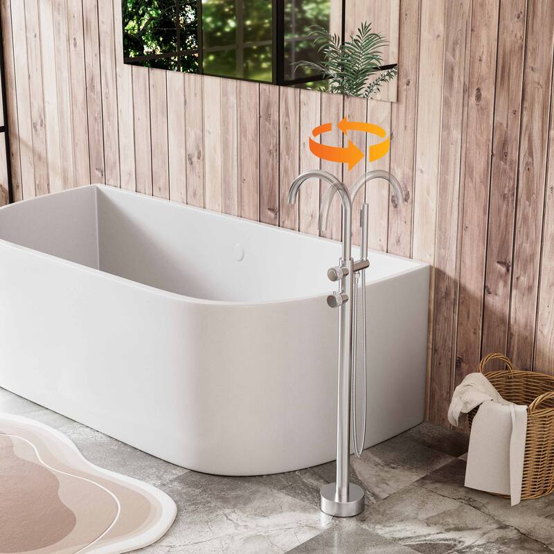 Modland Luxury Floor-Mounted Thermostatic Bathtub Faucet Freestanding with Hand Shower