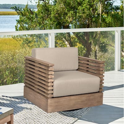Vivid Swivel Outdoor Patio Chair in Eucalyptus Wood with Olefin Cushions