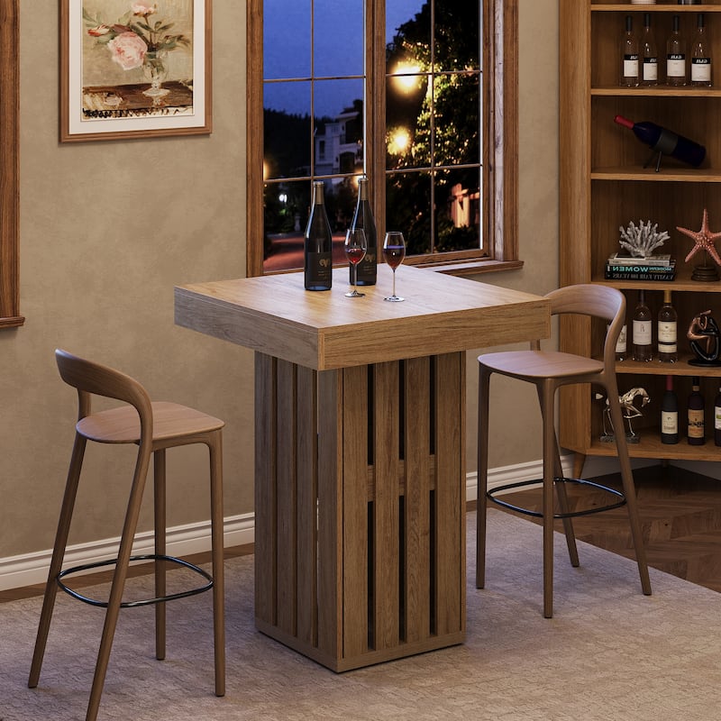 39.8" Square Bar Table, Modern Farmhouse Counter Height Pub Bistro Table - Brown