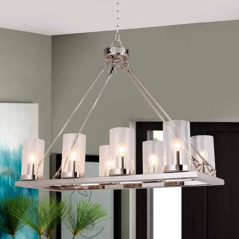 8 Light Candle Style Chandelier with Clear Glass Shade in Nickel