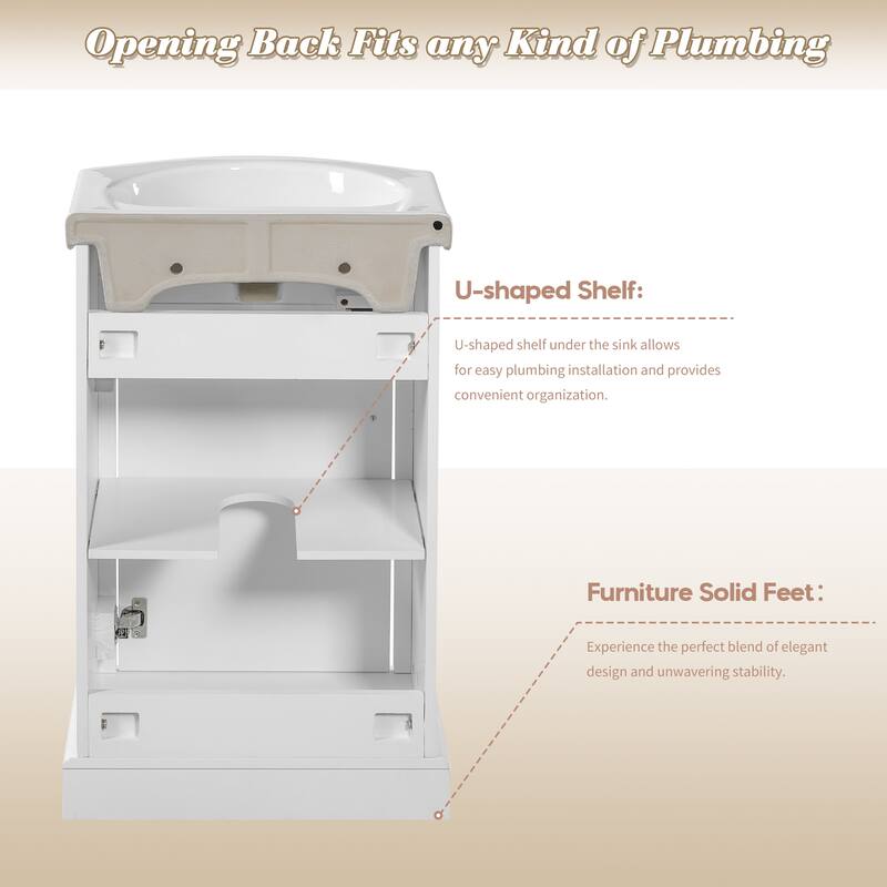 20" Freestanding Bathroom Vanity with White Farmhouse Ceramic Sink - 19.7'' x 13.4'' x 33.4''