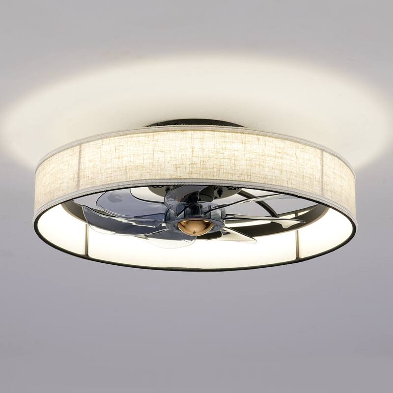 20" Fabric Farmhouse 7 PCS Blades Ceiling fan With Remote Control, Quiet DC Motor Ceiling Fan--NOT INCLUDED BULBS