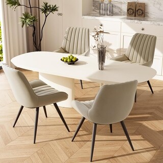 Set of 4 Upholstered Modern Dining Chairs with Thick Cushions and Metal ...