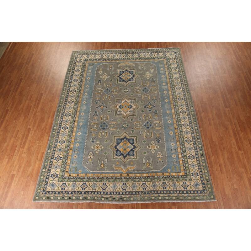 Traditional / Geometric Kazak Area Rug Handmade Wool Carpet - 10'0"x 13'2"