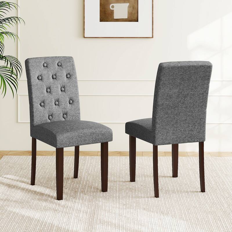 Stylish Upholstered Parson Dining Chair Set with Tufted Back Rubber Wood Legs and Soft Fabric Seat - 18" x 24" x 37"