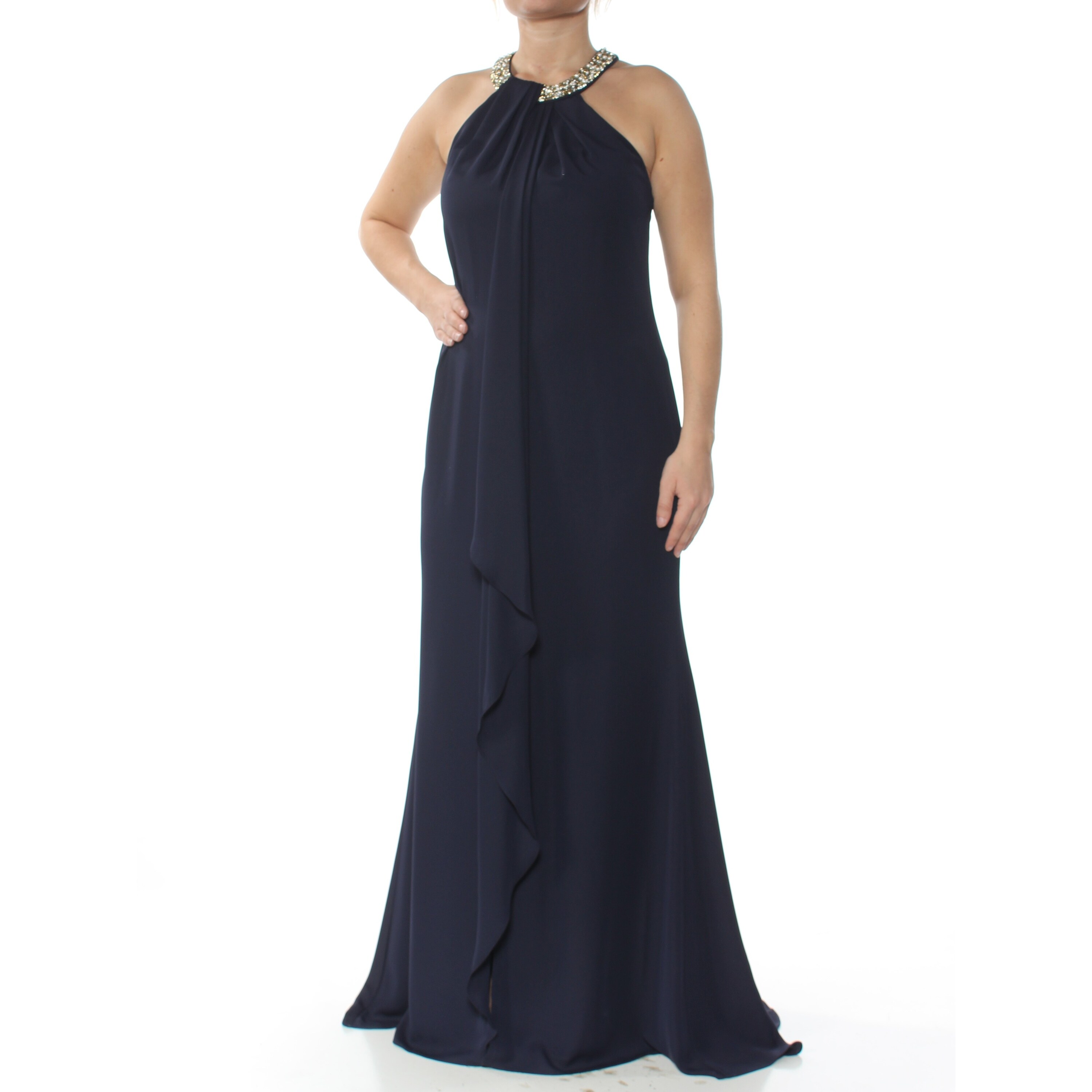 calvin klein draped chiffon halter gown