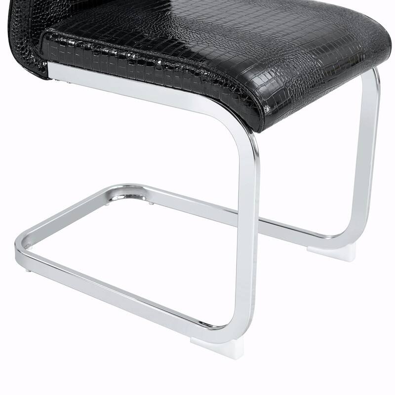 Set of 2 Retro Alligator Skin Upholstered Dining Chairs with Crystal Buckle Design & Faux Leather