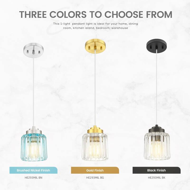 Modern 1-Light Clear Fluted Ripple Glass Adjustable Pendant