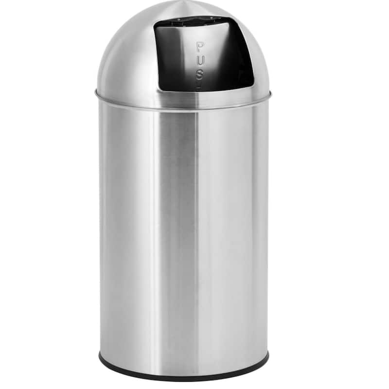 18 Gallon/70 Liter Stainless Steel Trash Can with Sliding Door Ball Lid, Removable Inner Drum, Fingerprint Resistant，Sliver