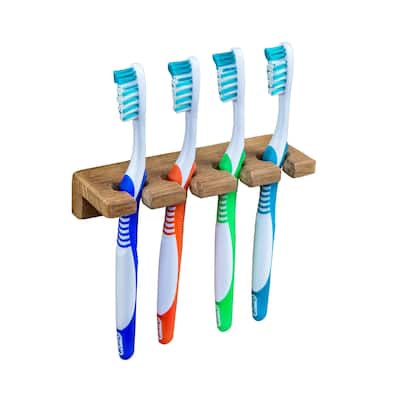 Teak Wall Mount Toothbrush Holder - 5-3/4" W x 1-7/8" D