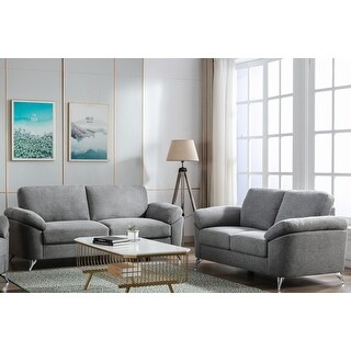 Villanelle Light Gray Linen Sofa Loveseat Living Room Set - Bed Bath ...