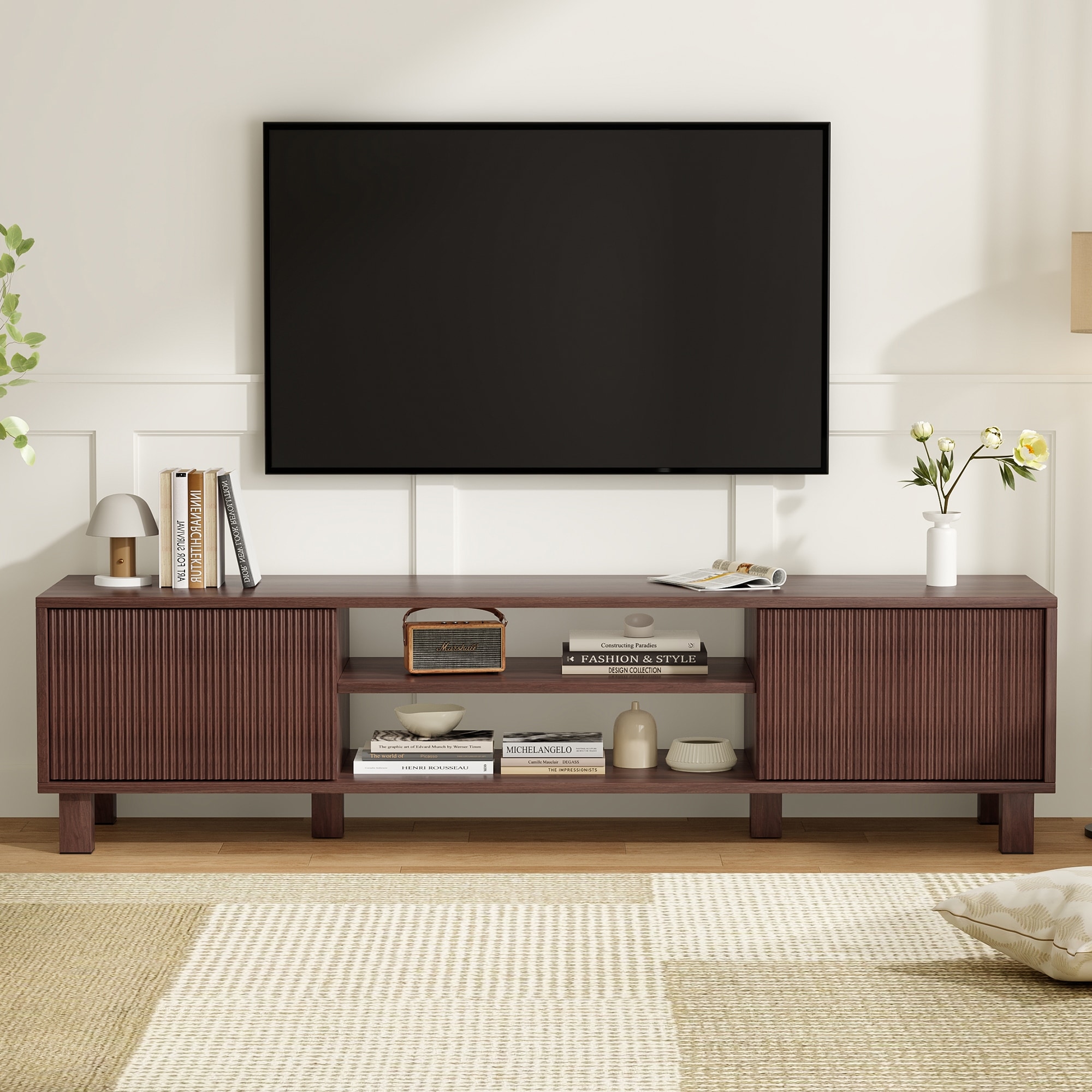 Mid-Century Modern 63" TV Stand Media Console Table Entertainment Center for Living Room