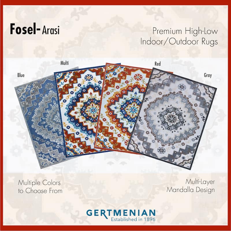 Gertmenian Fosel Arasi Ivory Blue Bohemian Mandala High-Low Indoor/ Outdoor Area Rug