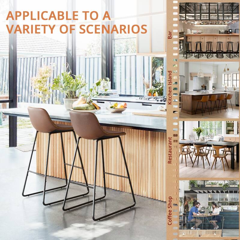 Modern Faux Leather Metal Frame Counter Height Bar Stools (Set of 3)