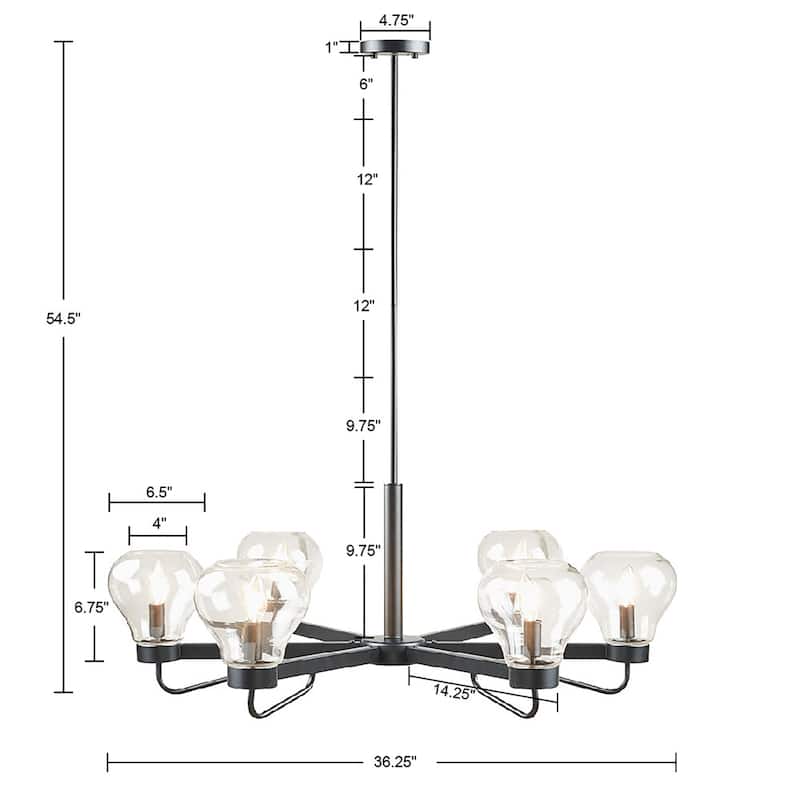6-Light Chandelier with Bowl Shaped Glass Shades