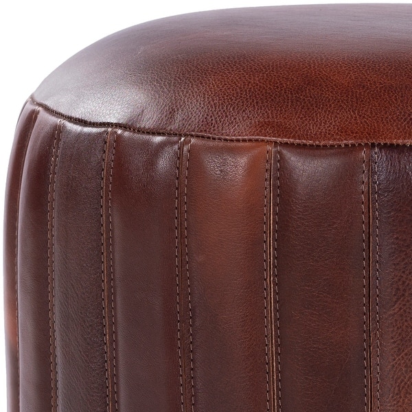 Aleyna Cylindrical Stitched Leather Ottoman On Sale Bed Bath