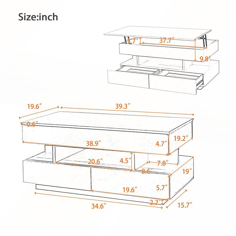 Modern Lift-Top Coffee Table with 2 Drawers