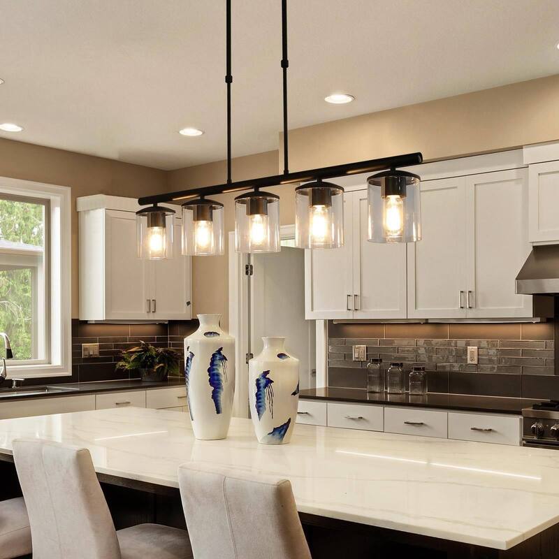 Modern Industrial 5-Light Linear Chandelier Glass Kitchen Island Lighting