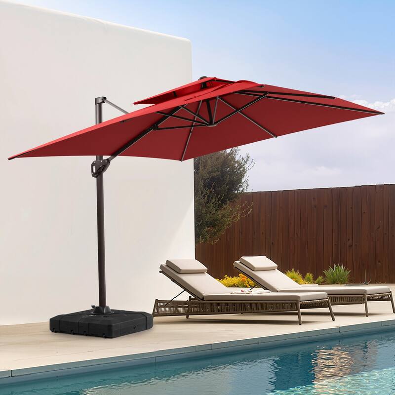 11 × 9 ft Outdoor Patio Offset Cantilever Dual Top Umbrella with Weighted Base