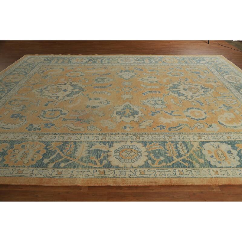 Hand Knotted Oriental 100% Wool Carpet Transitional All-Over Oranges & Rust Oushak Area Rug - 14' 0'' X 10' 5''