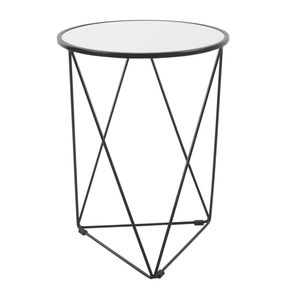 HomePop Metal Accent Table Triangle Gold Base Round Mirror Top