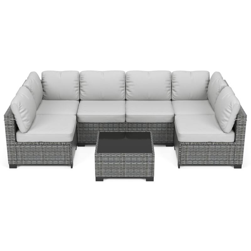 Patio Funiture Set 7 Pieces Outdoor Rattan with Detachable Soft Cushions Patio Conversation Sets